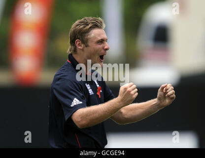 England's Luke Wright celebrates the catch to dismiss Sri Lanka's Tillakaratne Dilshan for 9 runs during the ICC World Twenty20 Semi Final match at the Beausejour Cricket Ground, St Lucia. Stock Photo