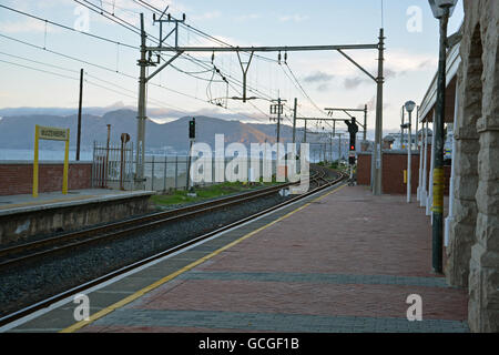 The train station at Muizenberg South Africa is just off the beach and and Surfers Corner Stock Photo