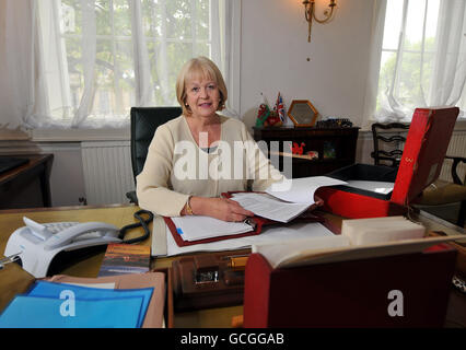 Welsh Secretary Cheryl Gillan at her desk in the Welsh Office, Gwydr House, Whitehall, London. Stock Photo