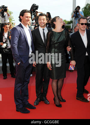 (Left - 2nd right) Actors Luke Evans, Dominic Cooper and Tamsin Greig arrive for the premiere of new Stephen Frears' film, Tamara Drewe, in which they star, during the 63rd Cannes Film Festival, France. Stock Photo