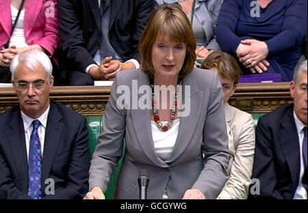 Leader of the Opposition Harriet Harman makes a statement following the State Opening of Parliament in the House of Commons, central London. Stock Photo
