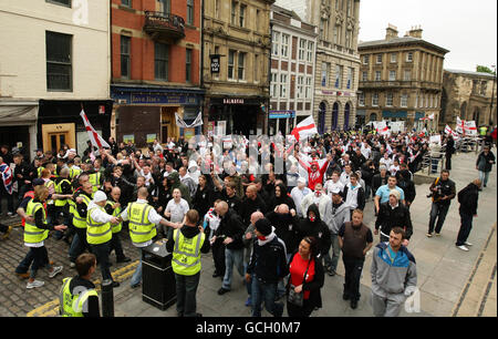 Members of the English Defence League march through Newcastle city centre. Stock Photo