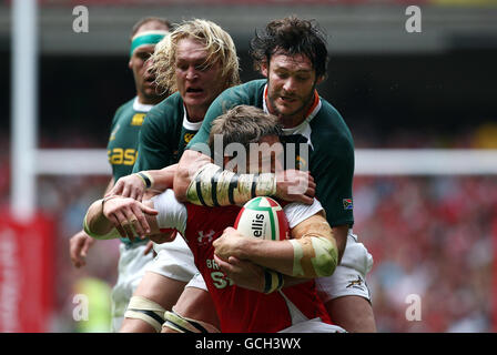 Rugby Union - International Friendly - Wales v South Africa - Millennium Stadium. Wales' Ryan Jones is tackled by South Africa's Danie Rossouw during the International Friendly at the Millennium Stadium, Cardiff. Stock Photo