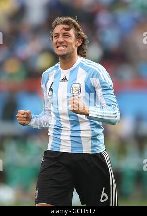 Argentina's Gabriel Heinze celebrates scoring the opening goal. Stock Photo