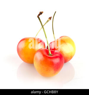 Three rainier cherries isolated on white background Stock Photo