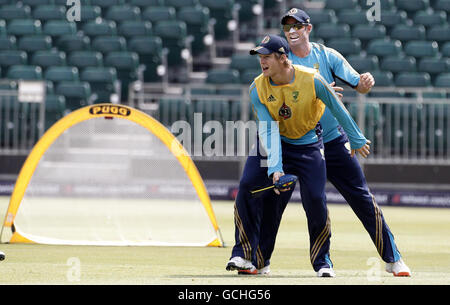 Cricket - NatWest Series - Third One Day International - England v Australia - Australia Practice Session - Old Trafford. Australia's Michael Hussey (right) and Tim Paine during the practice session at Old Trafford Cricket Ground, Manchester. Stock Photo