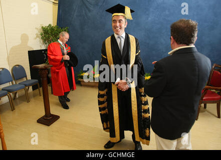 Actor James Nesbitt (centre) at the University of Ulster, where he was formally installed as the new chancellor. Stock Photo
