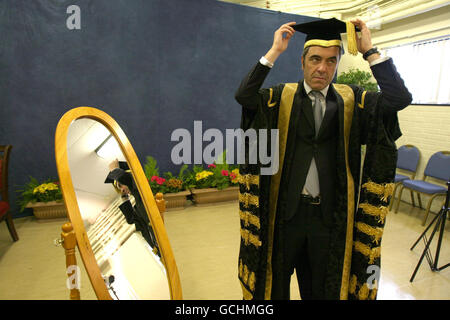 Actor James Nesbitt has his robe fitted at the University of Ulster, where he was formally installed as the new chancellor of the university. Stock Photo