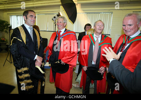 Actor James Nesbitt (left) has his robe fitted at the University of Ulster, where he was formally installed as the new chancellor. Stock Photo