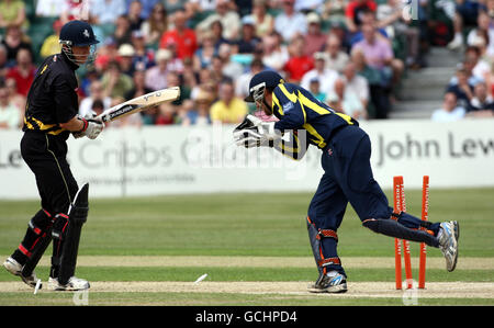 Kent's Joe Denly is stumped by Gloucestershire's Steve Snell for 48 during the Friends Provident Twenty20 match at the County Ground, Gloucester. Stock Photo