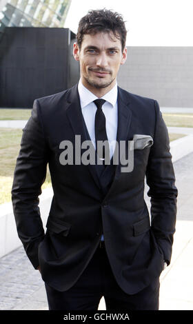 Model David Gandy on the tartan carpet ahead of the Scottish Fashion Awards being hosted at the Glasgow Science Centre. Stock Photo