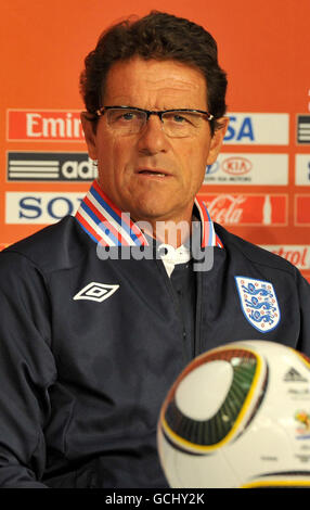 England manager Fabio Capello during a press conference at the Nelson Mandela Bay Stadium, Port Elizabeth, South Africa. Stock Photo
