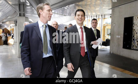 Labour leadership candidate David Miliband and Scottish Secretary Jim Murphy (left) after First Minister Questions in the Scottish Parliament, Edinburgh. The former Foreign Secretary took his campaign north of the border where he met MSPs at Holyrood and held meetings with local party activists. Stock Photo