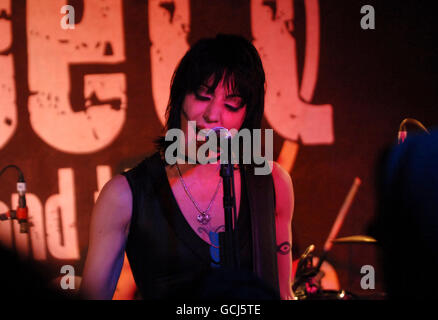 Joan Jett and the Blackhearts - The 100 Club - London. Joan Jett of Joan Jett and the Blackhearts, performing on stage at The 100 Club in central London. Stock Photo