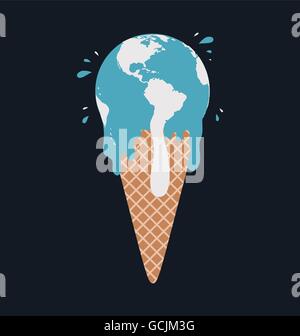 Ice cream earth melts - global warming concept. Vector Illustration EPS 10. Stock Vector