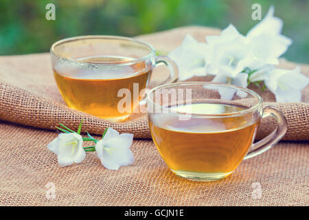 Two cups of herbal tea in the garden Stock Photo