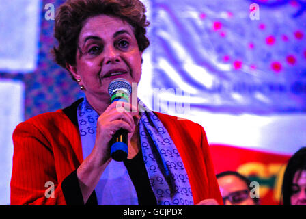 Sao Paulo, Brazil. 08th July, 2016. The ex president of Brazil (Dilma Rouseff ) melt with the Sao Paulo women's union this evening. They later supported her to come back to the government. They discussed about the women contribution to the government.and what they can do fight against the discrimination. Credit:  Adeleke Anthony Fote/Pacific Press/Alamy Live News Stock Photo