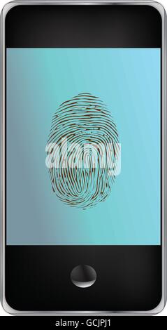 Vector detailed smartphone mockup with security fingerprint on screen ...