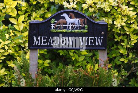 A sign outside the home of Alex Chapman, the former husband of alleged Russian spy Anna Chapman in the New Forest. Stock Photo