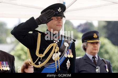 The Earl of Wessex takes the salutes as an Armed Forces Day parade organised by 51st Highland, 7th Battalion The Royal Regiment of Scotland passes through Tay Street, Perth. Stock Photo