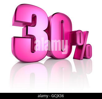 Pink thirty percent sign isolated on white background. 3d rendering Stock Photo