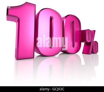 Pink one hundred percent sign isolated on white background. 3d rendering Stock Photo