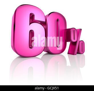 Pink sixty percent sign isolated on white background. 3d rendering Stock Photo