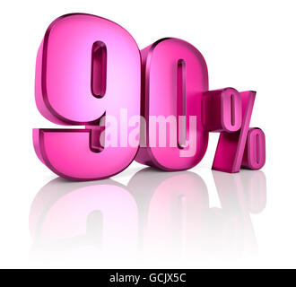 Pink ninety percent sign isolated on white background. 3d rendering Stock Photo