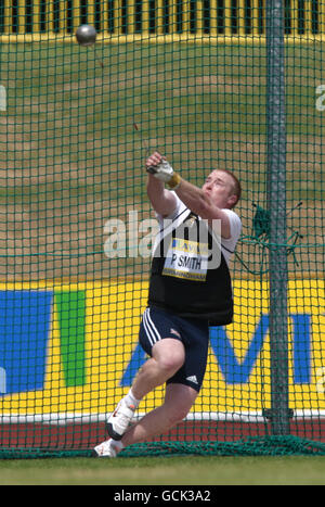 Athletics - Aviva European Trials and UK Championships - Day Two - Alexander Stadium. Peter Smith competes in the mens hammer throw during the Aviva European Trials and UK Championships at the Alexander Stadium, Birmingham. Stock Photo