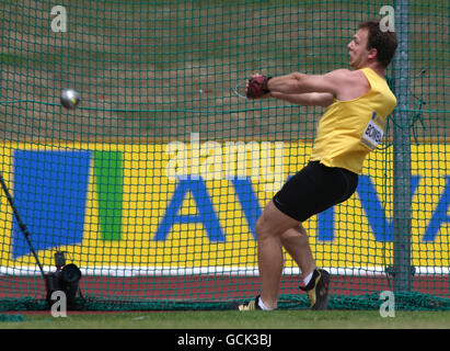 Athletics - Aviva European Trials and UK Championships - Day Two - Alexander Stadium. Michael Bomba competes in the men's hammer during the Aviva European Trials and UK Championships at the Alexander Stadium, Birmingham. Stock Photo