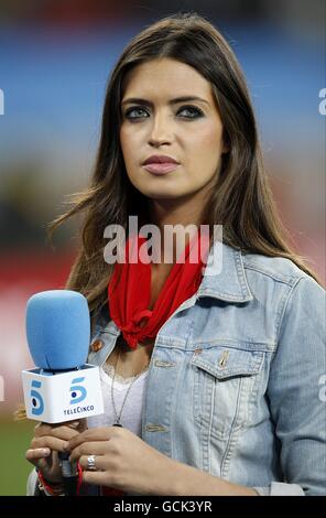 Soccer - 2010 FIFA World Cup South Africa - Semi Final - Germany v Spain - Durban Stadium. Spanish television presenter Sara Carbonero, girlfriend of Spain goalkeeper Iker Casillas prior to kick off Stock Photo