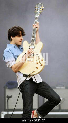 Ezra Koenig of the Vampire Weekend performs on the main stage on day two of the Oxegen Music festival at Punchestown race course in Co. Kildare. Stock Photo