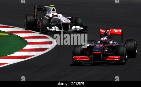 Motor Racing - Santander British Formula One Grand Prix - Race Day - Silverstone Circuit. Vodafone McLaren Mercedes' Lewis Hamilton during the Santander British Grand Prix at Silverstone Circuit, Northampton. Stock Photo