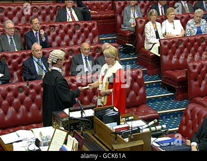Helen Newlove, widow of murdered father-of-three Garry Newlove, takes her seat in the House of Lords, London, as a Conservative Peer. Baroness Newlove, from Warrington, has campaigned against drink-related violence since her husband was kicked to death by a gang of teenagers in August 2007. Stock Photo
