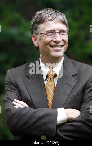 Bill Gates, founder of Microsoft Corp., pauses during his meeting with George Osborne, U.K. chancellor of the exchequer, in the garden of 11 Downing Street, in London, U.K. Stock Photo