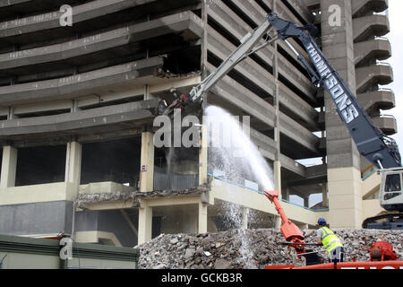 Workers begin to demolish, cinema's most famous multi-storey car park, the Trinity Square car park in Gateshead, made famous by the cult gangster film, Get Carter staring Michael Caine. Stock Photo