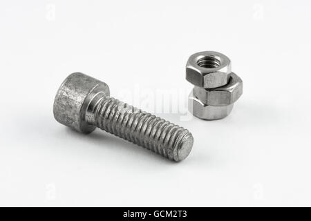 Metal screws with nuts Stock Photo