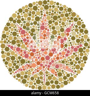 Ishihara color test plate with the shape of cannabis leaf. Vector Illustrator EPS 10. Stock Vector
