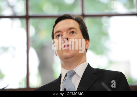 Chancellor of the Exchequer George Osborne speaking at the Treasury in central London where he announced plans to simplify Britain's 'spaghetti bowl' tax system. Stock Photo