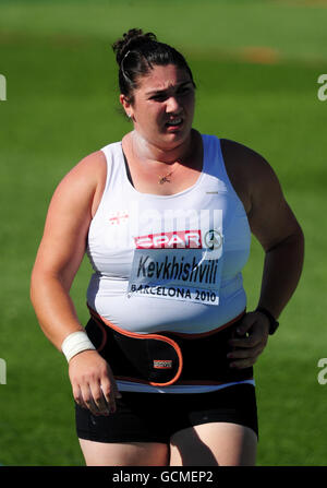 Athletics - IAAF European Championships 2010 - Day One - Olympic Stadium. Georgia's Mariam Kevkhishvili competes in the women's shot put during day one of the IAAF European Athletic Championships in Barcelona Stock Photo