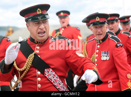 The New Zealand Army Band perform on board the Royal Yacht Britannia, Edinburgh, ahead of the start of the Edinburgh Tattoo. Stock Photo