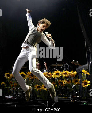 Mika performing on the Nissan Juke Arena, during the V Festival at Hylands Park in Chelmsford, Essex. Stock Photo