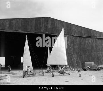 The Land Yachts being prepared at the Great Grandsden Airfield, Hunts. For a pleasant afternoons sport. Stock Photo