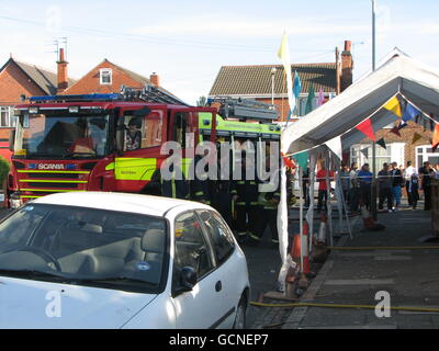 The scene at a Hare Krishna temple in Leicester after an explosion today. Stock Photo