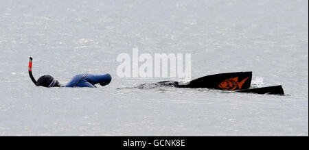 French limbless swimmer Philippe Croizon in action during a training session in Folkestone, Kent, before his attempt later this week to become the first limbless person to swim the Channel from Folkestone to France a distance of 21 miles. Stock Photo