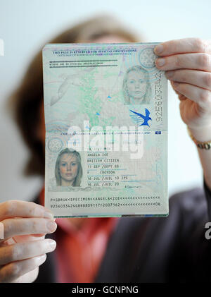 A specimen copy of the new design for the United Kingdom of Great Britain and Northern Ireland passport. Stock Photo