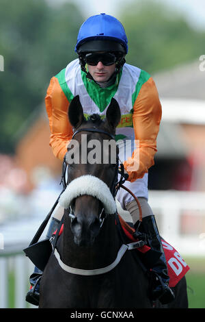 Horse Racing - Yorkshire Ebor Festival - Darley Yorkshire Oaks and Ladies Day - York Racecourse. Jockey Paul Mulrennan on Chiswick Bey prior to the Dbs Premier Yearling Stakes Stock Photo