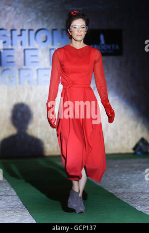 Model wearing clothes designed by Igor Galas on the Fashion Week Zagreb fashion show Stock Photo