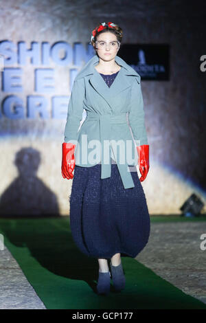 Model wearing clothes designed by Igor Galas on the Fashion Week Zagreb fashion show Stock Photo