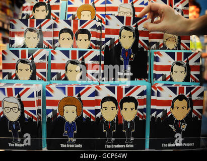 Greeting cards depicting former members of the government go on sale at the Conservative Party annual conference in Birmingham. Stock Photo